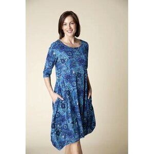 Habitat Artiste Sapphire Floral Mixed Print Soft Knit Dress w/Pockets Size Small